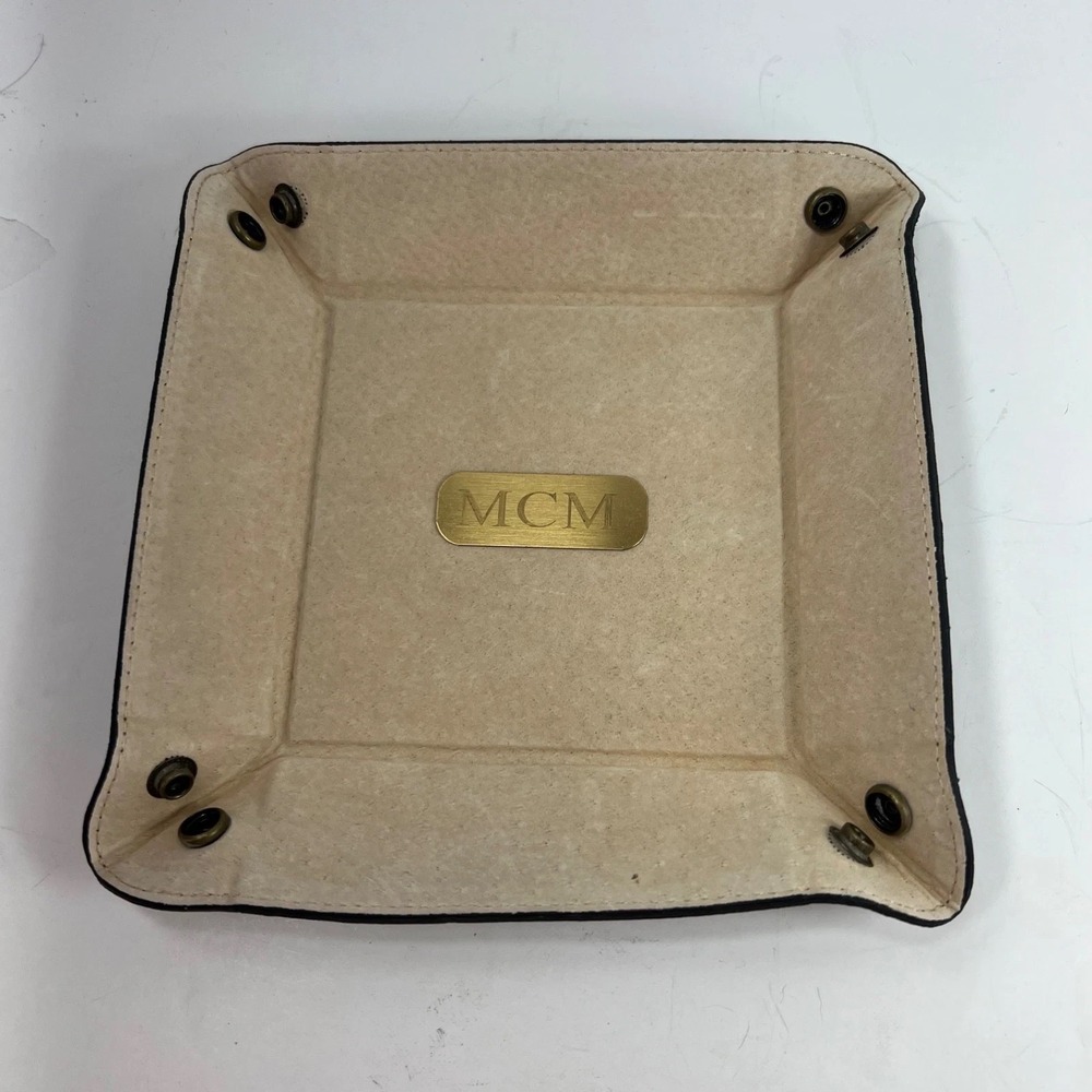 Barrington leather snap valet leather catch-all tray monogrammed MCM 6" x 6"